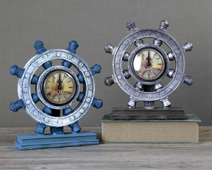 

Nordic Retro Nostalgia sailboat rudder sculpture resin craft Statues decoration creative clock home Ornaments office gift p0008