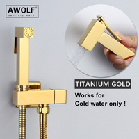 Titanium Gold Handheld Toilet Bidet Sprayer Solid Brass Square Design Bathroom Shattaf Shower Bidet Douche kit Faucet AP2285