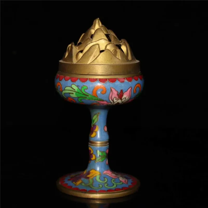 Chinese Cloisonne Bronze Sculpture Flame Mountain Incense Burner Buddhist Incense Burner Auspicious Gift Fengshui Decoration