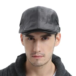 VOBOOM Black Brown Leather Flat Cap Men Natural Genuine Lambskin Ivy Caps Newsboy Gatsby Hat Classic Boina 121