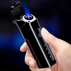 Novel Double Arc Plasma Lighter Smart Touch Interchangeable Battery USB Electronic Lighter Rechargeable Windproof Gifts For Man