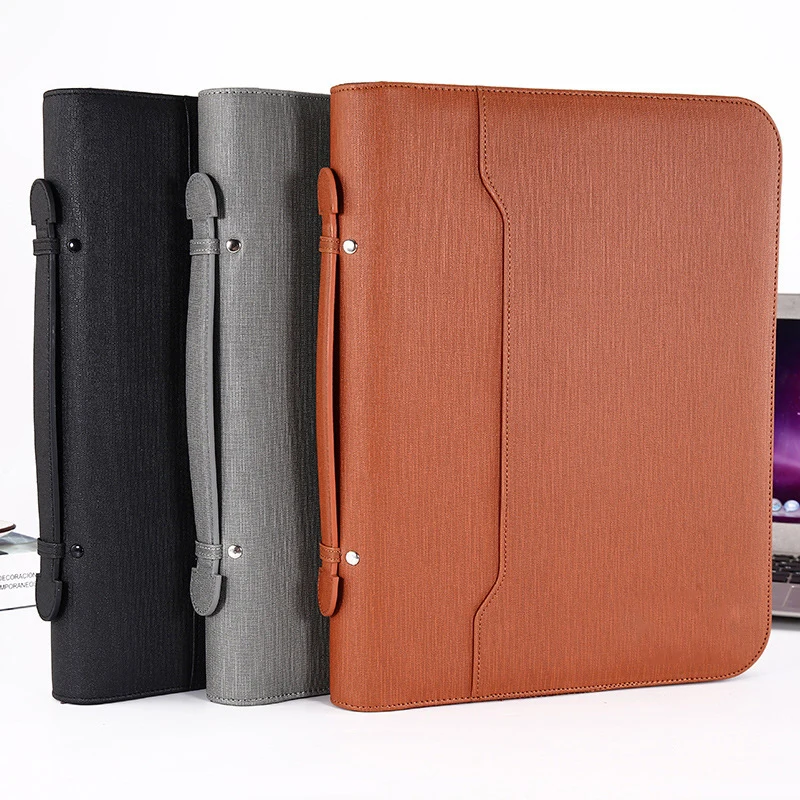 A4 Padfolio File Cabinet Folder Luxury Binder Document Organizer Holder Ring Manager Briefcase Wholesale