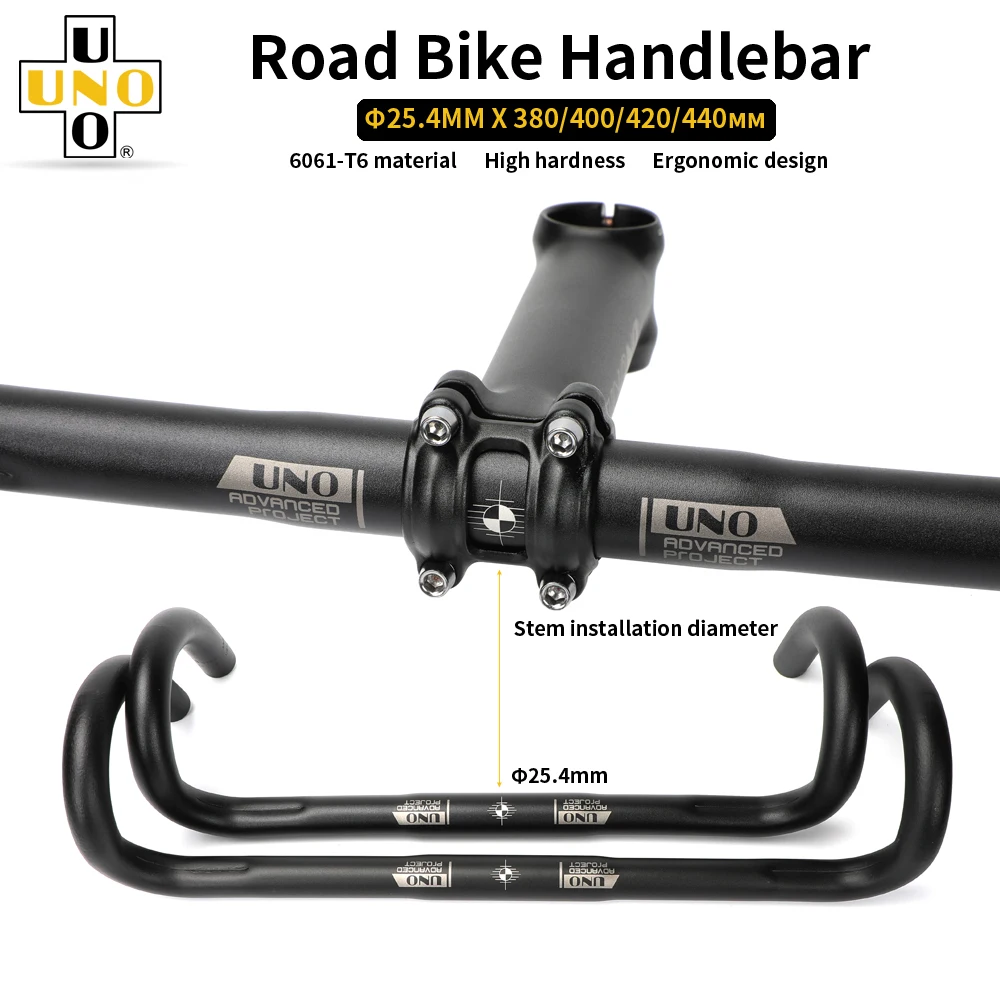 UNO Aluminum Handlebar Road Bike Handlebar 25.4 Racing Bike Handle 380/400/420/440mm Bicycle Accessories Bicycl Bent Bar Road