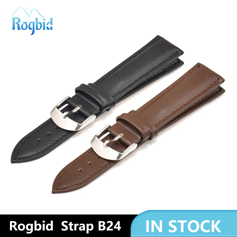 Rogbid pulseira de relógio de couro genuíno para homens relógio feminino 24mm liberação rápida pulseira de relógio preto marrom
