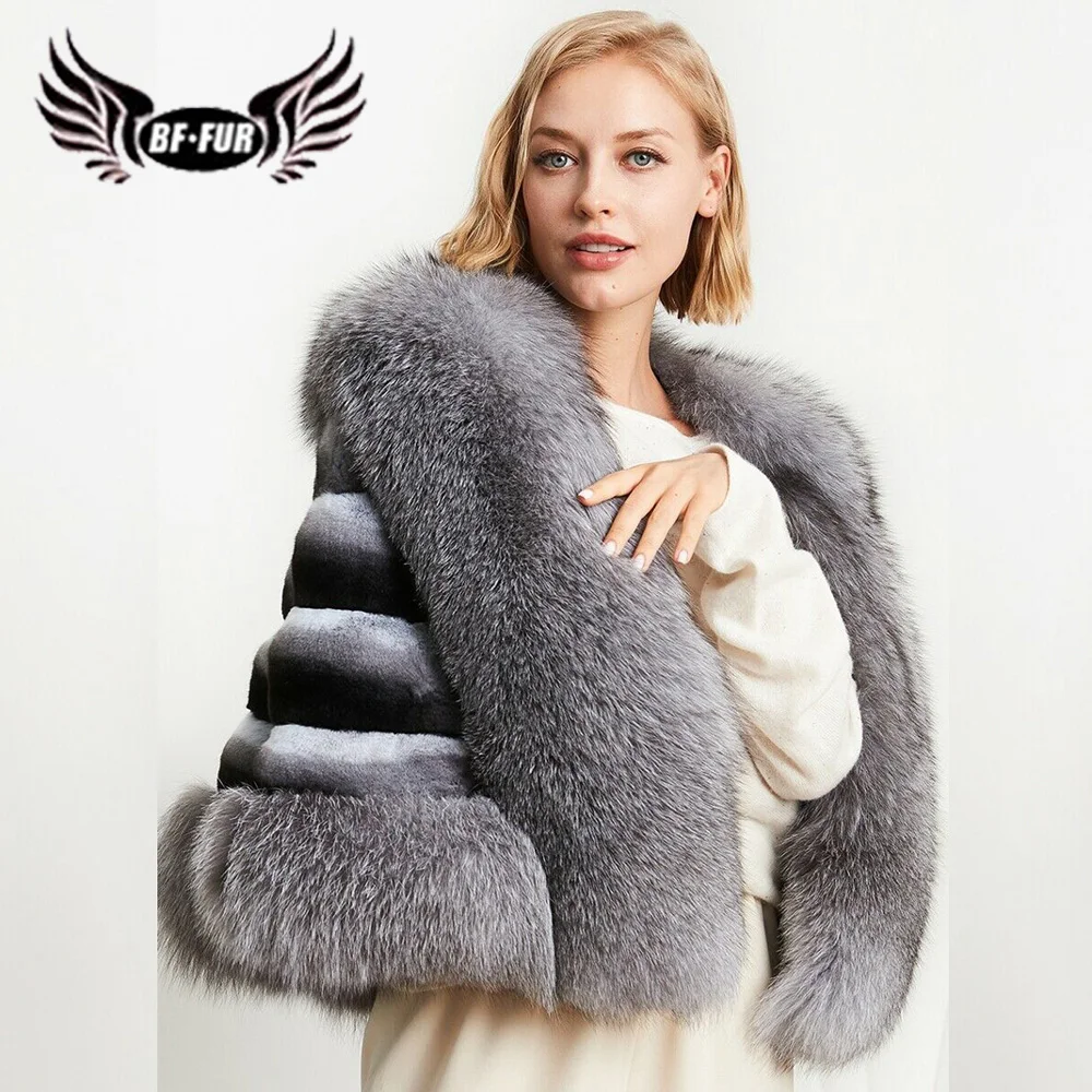 Winter Elegant Women Real Chinchilla Rex Rabbit Fur Banquet Shawl Warm Thick Cape With Natural Fox Fur Womens Winter Coats