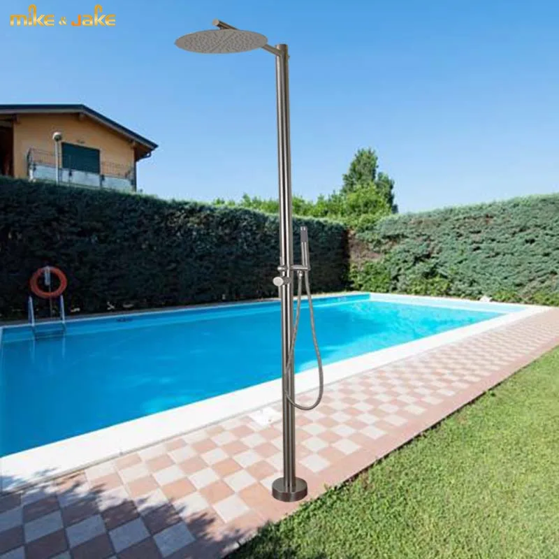 Outdoor shower villa swimming pool beach floor stand shower stainless steel bathing field standing shower brush nickel mixer set