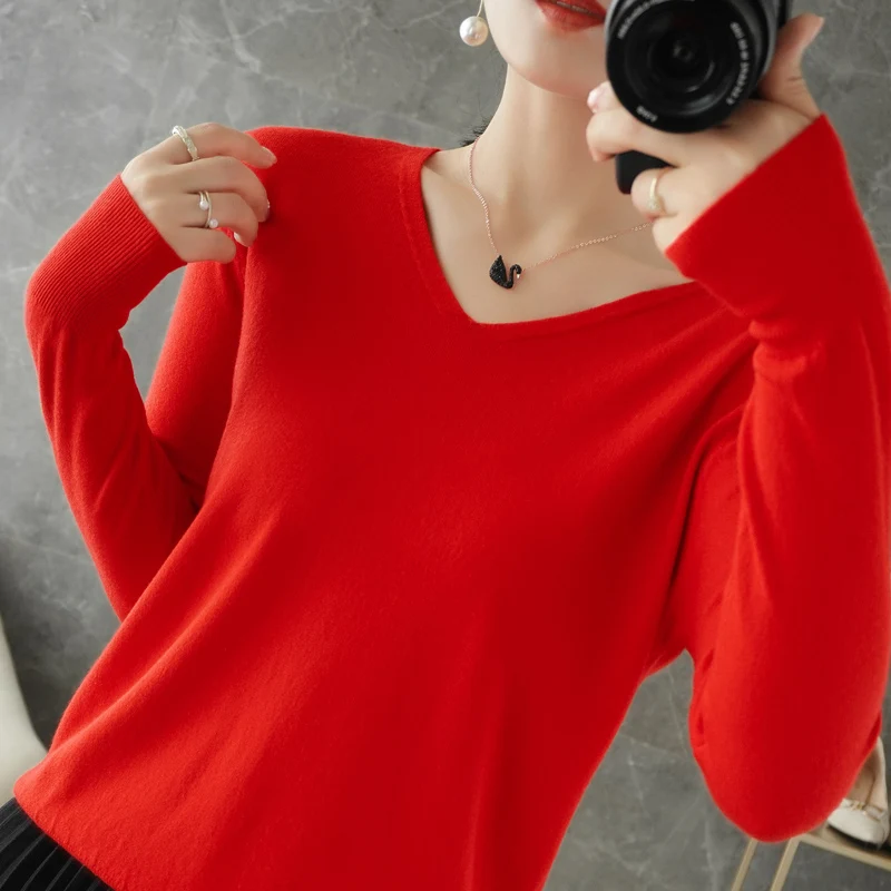 2023 New Fashion Female Cashmere Sweater Women\'s V-neck Solid Color Pullover Spring Autumn Long Sleeve Clothing Soft Knitwear