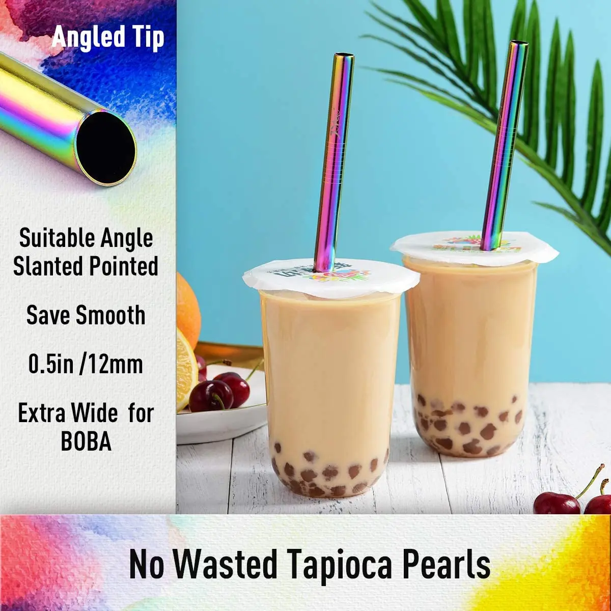 8.5" Diameter Metal Smoothie Straws Reusable Eco-friendly Stainless Steel Straw for Boba Bubble Milkshakes Drinking Accessory