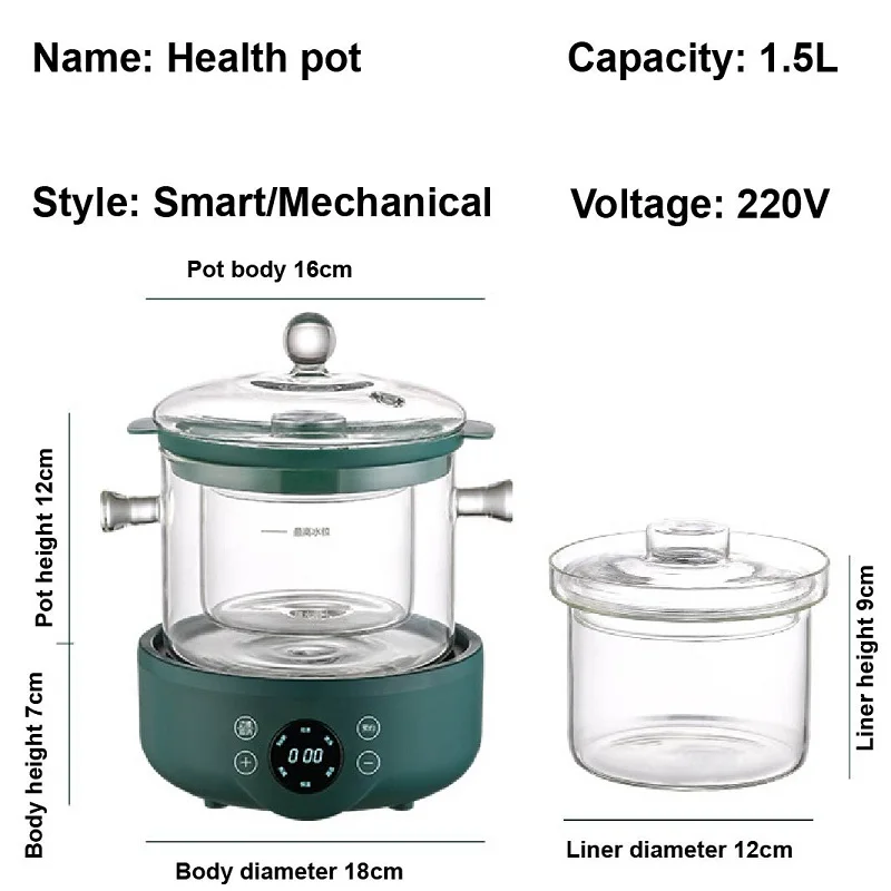 110V 220V 1.5L Household Electric Stew Pot Split Multi-Function Stewing Soup Bird\'s Nest Pot Electric Skillet Glass Health Pot