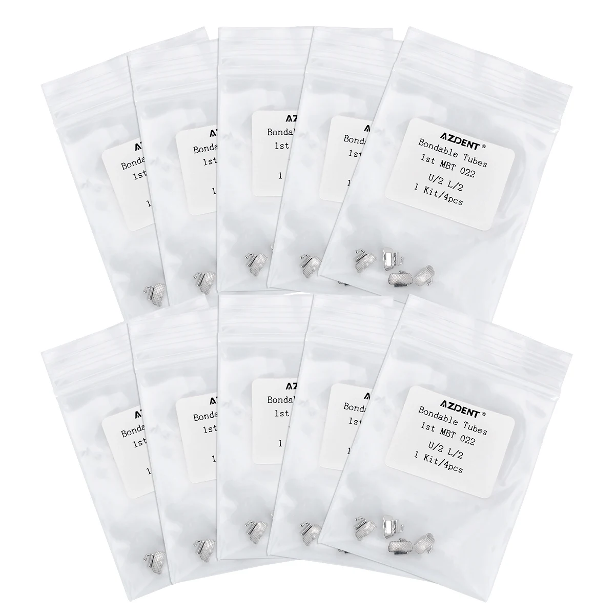 10 Packungen AZDENT Dental Kieferorthopädische Bukkalröhrchen Mesh Base Doppelröhrchen Bondable Non-Con 1st Molar Roth MBT.022 U/2 L/2 Zahnmedizin – Detail 6
