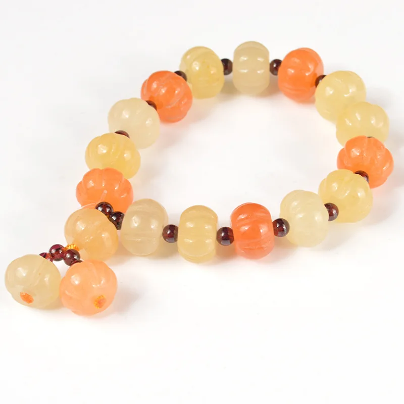 Natural A Cargo Jade Bracelet Live Net Red Xinjiang Golden Silk Jade Pumpkin Bead Bracelet