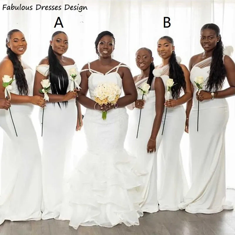 

White Long Mermaid Bridesmaid Dresses 2023 Sheer One Shoulder Bridal Party Dress African Arabic Women Maid Of Honor