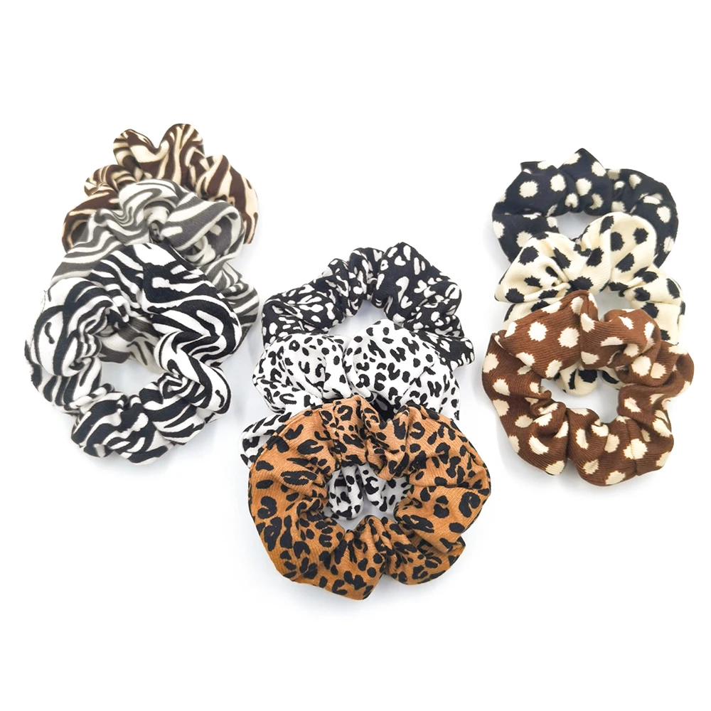 3PCS/Set Fashion Leopard Zebra Pattern Scrunchies Elastic Hair Band Women Girl Corduroy Dot Headband Ponytail Holder Accessories