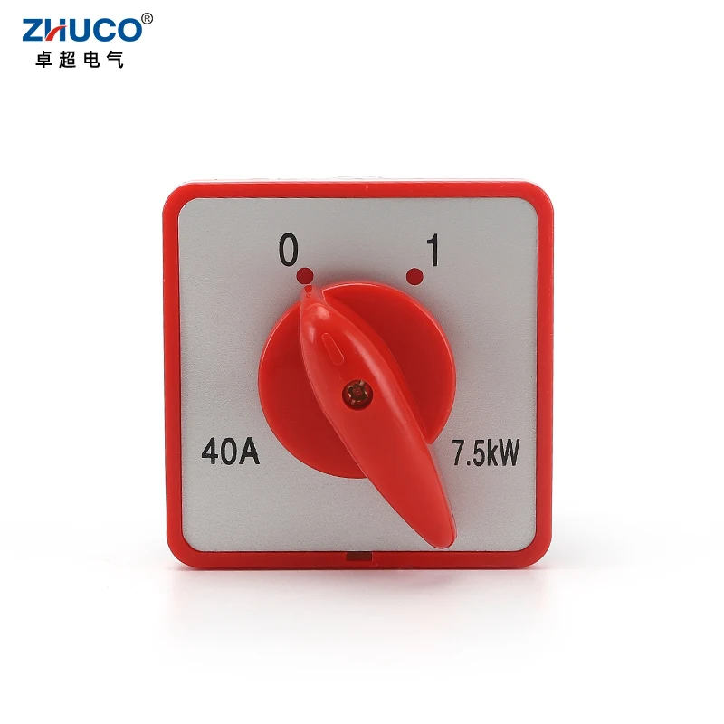 ZHUCO HZ5D-40/7.5 L01 40A 7.5KW 2 Position 1 Phase Rotary Combination Switch Knob Selection Double Poles Cam changeover Switch