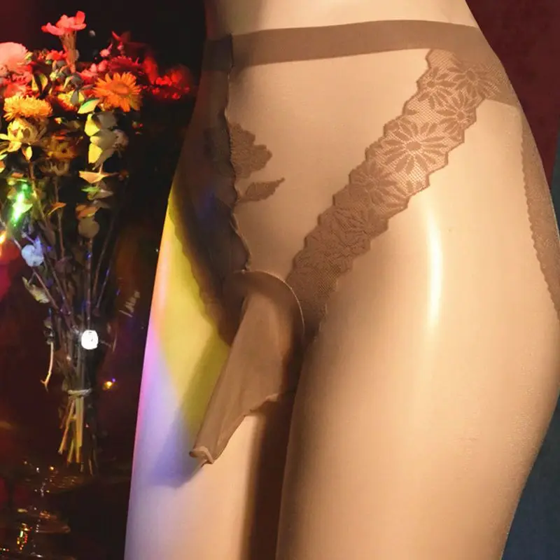 남성 섹시 레이스 페니스 파우치 팬티 스타킹, 블랙 실크 원라인 가랑이 3D 투명 오픈 페니스 슬리브 스타킹, 신제품