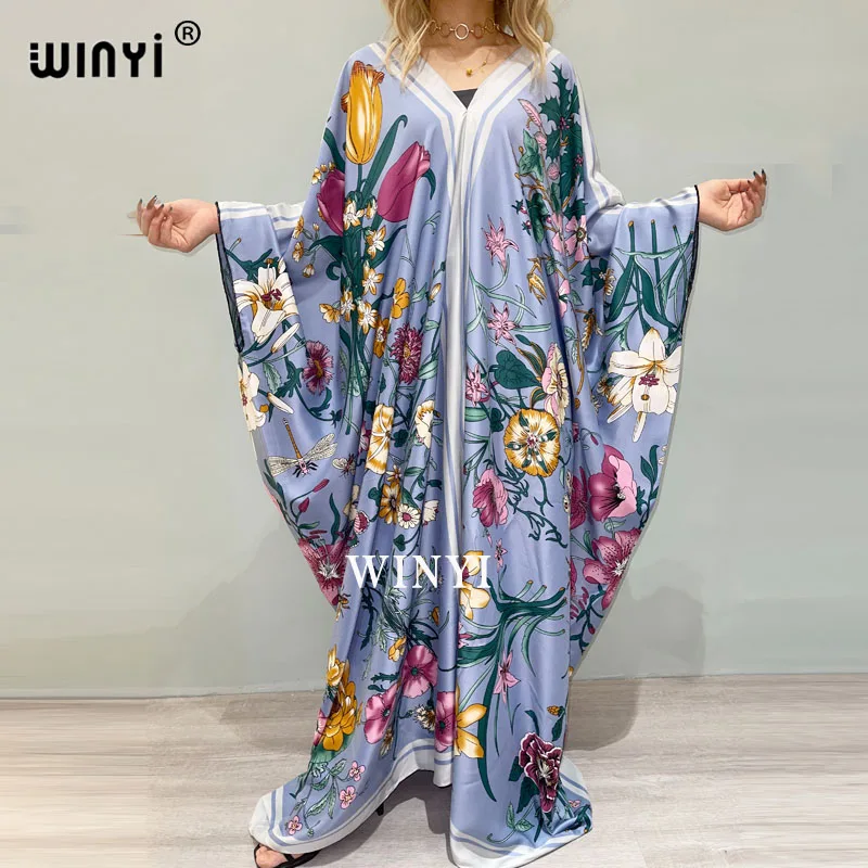 

Traditional Printed Rayon WINYI maxi dress Dashiki African Women's Abaya Robe Long dresses for beach Bohemian v-neck dress