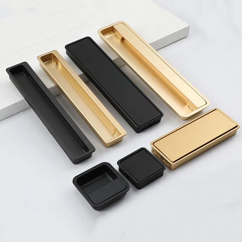 

Tatami Black Invisible Wine Cabinet Moving Door Handle Gold Embedded Wardrobe Drawer Knob Gray Furniture Decoration Handle