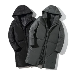 Men's 2021 Winter White Duck Down Jacket Men Hooded Fashion Windbreaker Coat Men Long Thicken Warm Down Coat Black Parkas Coats