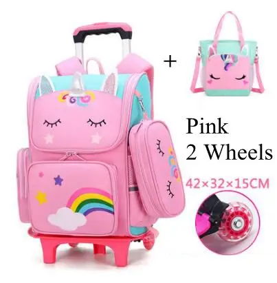 School Wheeled Bag set 6 Wheels Primary School Cartoon Cute Backpack 3 in 1 School Bag Kids 2 Wheels Trolley Luggage School Bags