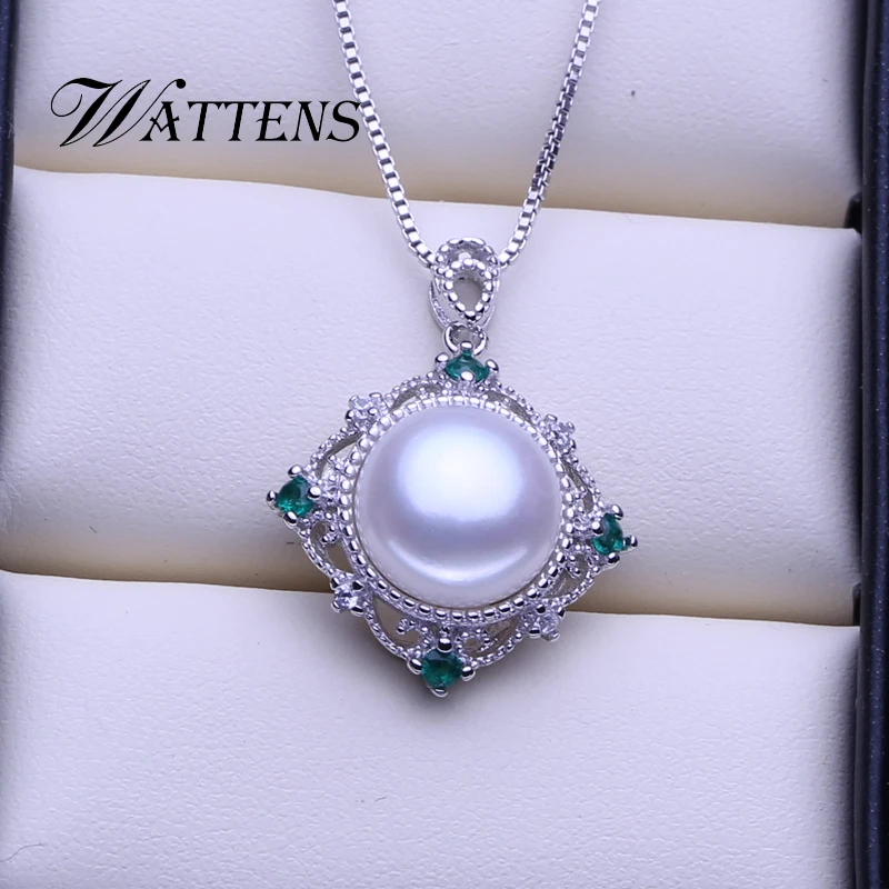 925 sterling silver necklace for women Natural freshwater pearl necklace pendant green Zircon chain bridal Bohemian jewelry gift