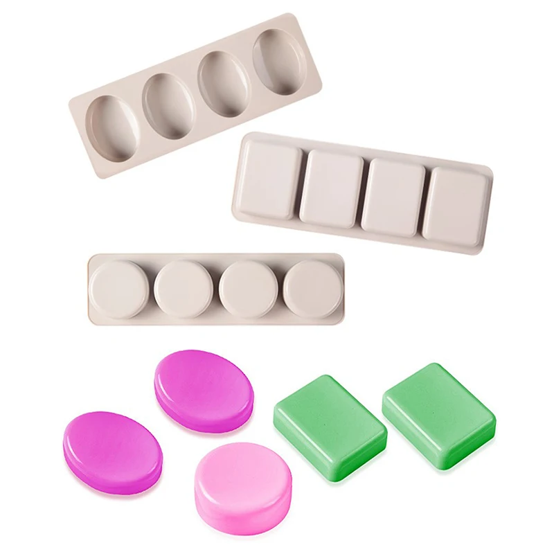 

4 Cavity 3 Shapes Soap Silicone Mold for Making Soaps 3D DIY Handmade Mould Decoration Wax Candle Cake Tray Tools