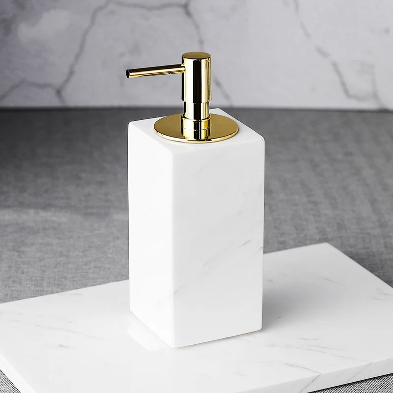 Marble Liquid Soap Dispenser,Bathroom Shampoo Shower Gel Bottle,Gold 304 SUS Press Type Head For KTV,Beauty Salon,Bath Hardware