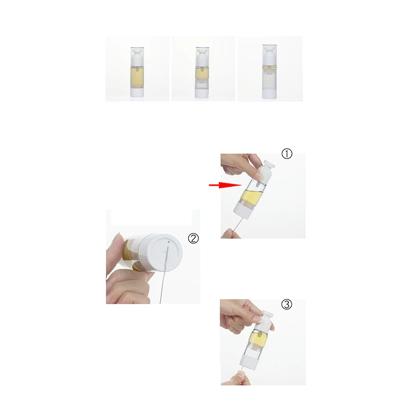 Garrafas vazias de soro, Garrafas de bomba de vácuo, COMO Sub-engarrafamento plástico com creme PP Airless Bottle, 15ml 30ml 50ml 80ml 100ml