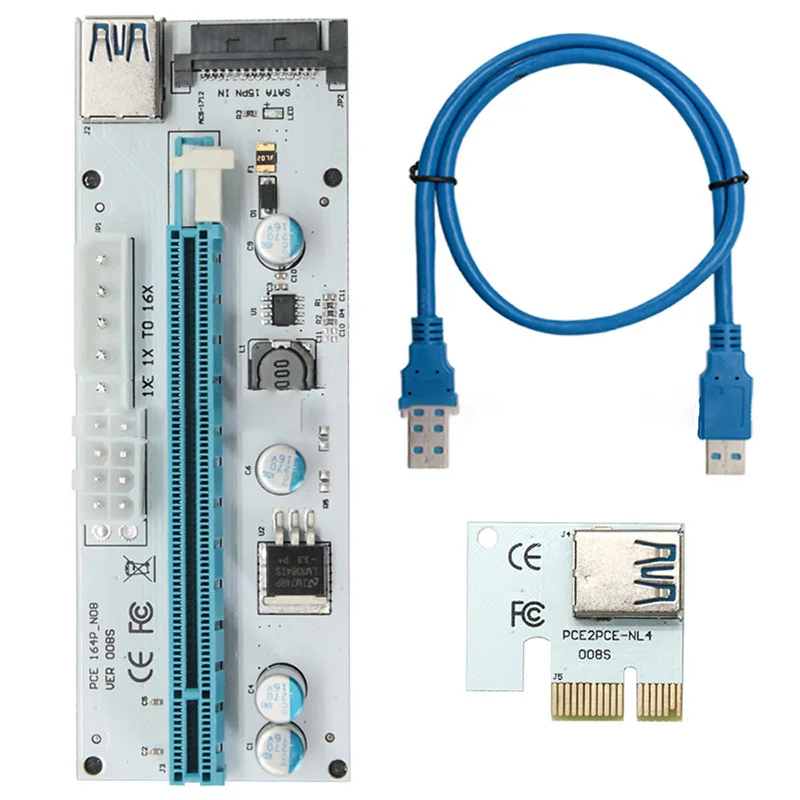 Tarjeta elevadora 3 en 1 PCIe PCI-E PCI Express 1x a 16x, Cable de datos USB 3,0 para minería de Bitcoin, tarjeta gráfica BTC, 6 piezas 008S