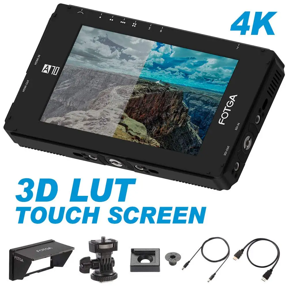 FOTGA A70TL 7 Inch FHD IPS Video On-Camera Touch Screen Field Monitor Waveform Vector 3D LUT FHD HDMI 4K Input/Output Dual Plate