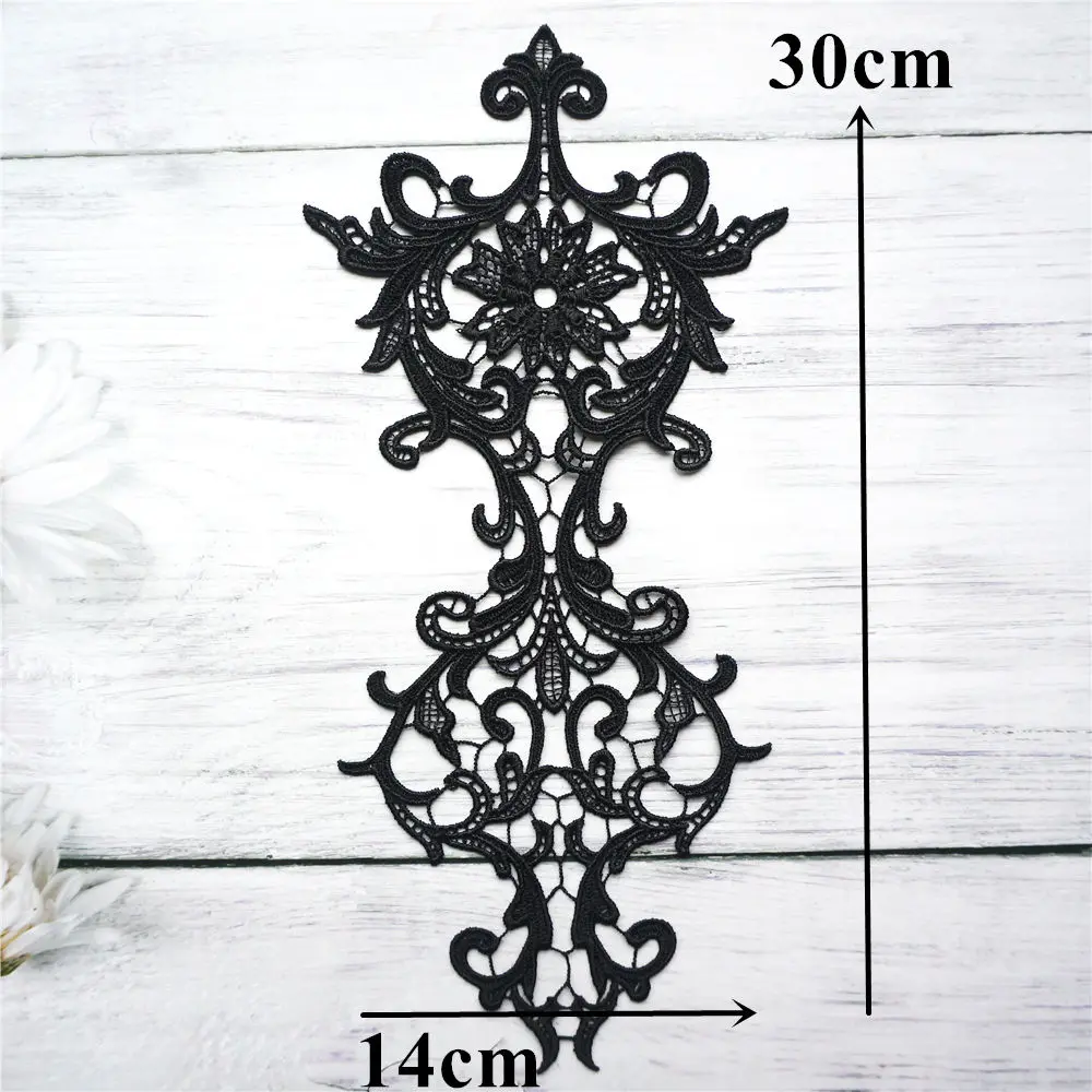 Black Embroidered Fabric Appliques Flora Gothic Baroque Gown Collar Sew On Patch For Wedding Decoration Dress DIY