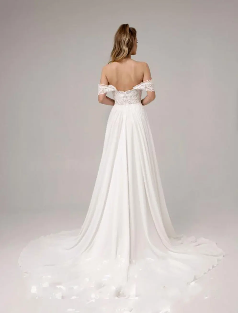 Elegant A Line Wedding Dress Lace Appliques Off The Shoulder Beach Bridal Gowns 2021 Vintage Chiffon Backless Vestidos De Novia