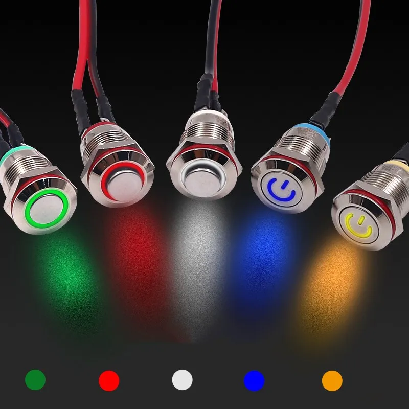 1PC LED Bulb Night Light Button Switch 12mm Instantaneous Latching Flat Metal Switch Waterproof Wholesale