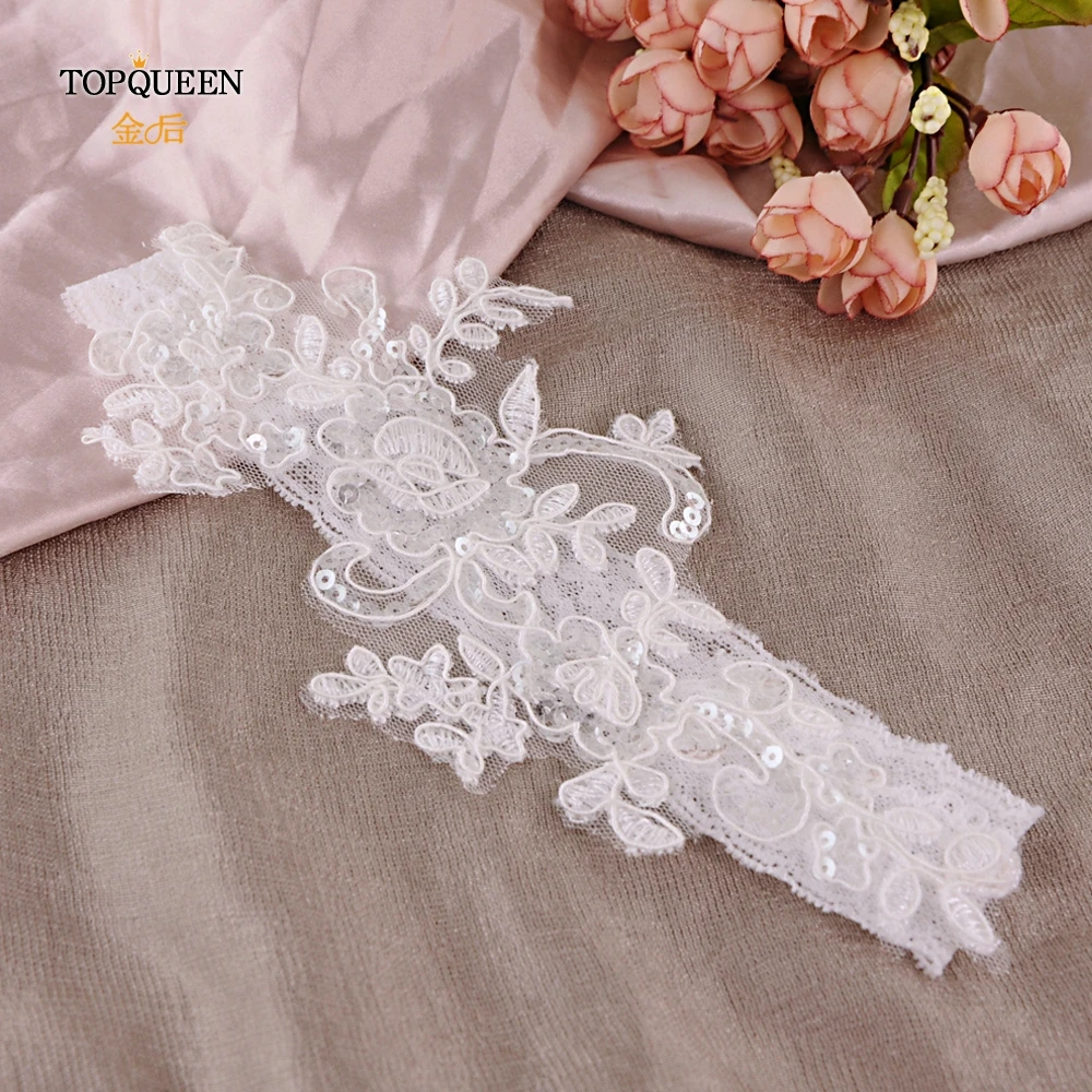 Topqueen st16 luxo casamento liga branco bordado lantejoulas sexy ligas feminino/feminino/noiva coxa anel nupcial laço perna anel laço