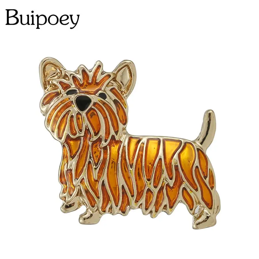 Buipoey Fashion Golden Longhair Dog Brooches For Boy Girls Yellow Enamel Animal Boutonniere Festival Jewelry Children Gifts