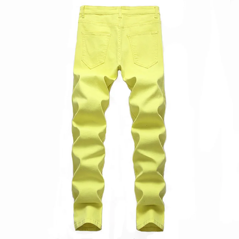 Calças de brim casuais magros dos homens novos ajuste fino calças de brim estiramento para tamanho masculino cor sólida