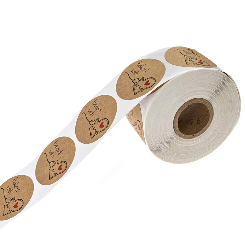 Round Natural Kraft Sticker Seal Labes roll Hand Made with Love Sticker Paper Scrapbooking Stationery Sticker