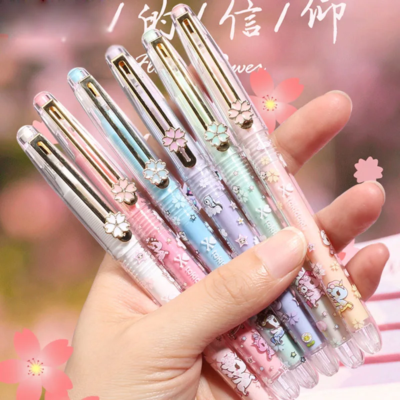 24 pcs/lot Unicorn Straight liquid Gel Pen Cute 0.5mm Black Ink Signature Pens Promotional Gift Stationery School Supplies