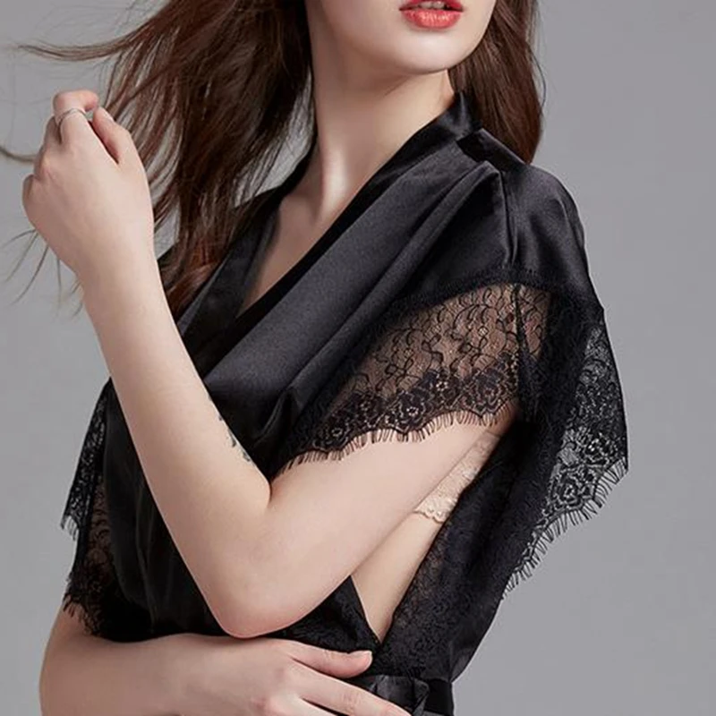 Morning robe new lace pajamas female summer sexy and charming nightgown female thin short-sleeved home service халатик