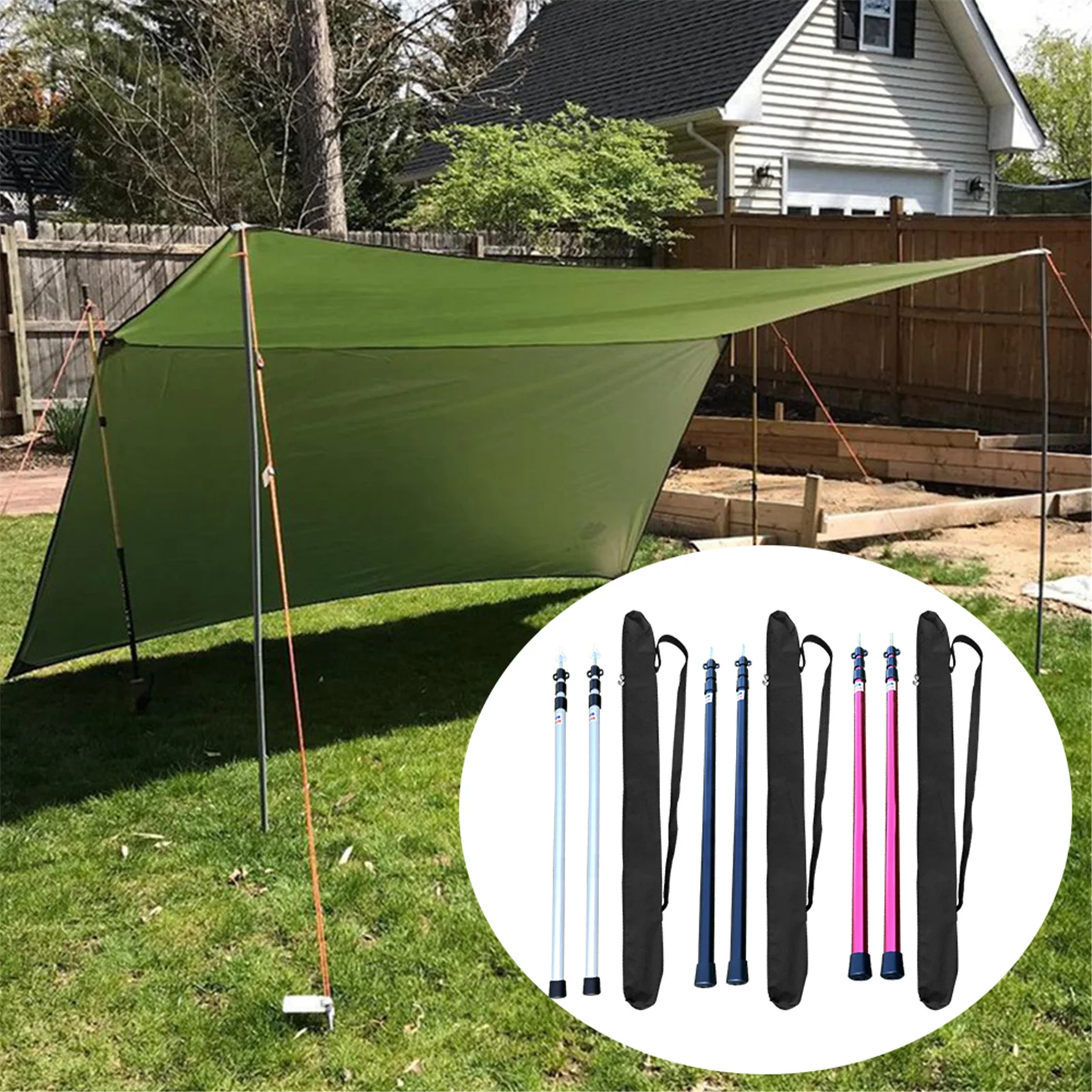 2PCS Telescoping Tarp Poles Portable Replacement Canopy Adjustable Aluminum Rods For Tent Awning Tools Outdoor Camping Hiking