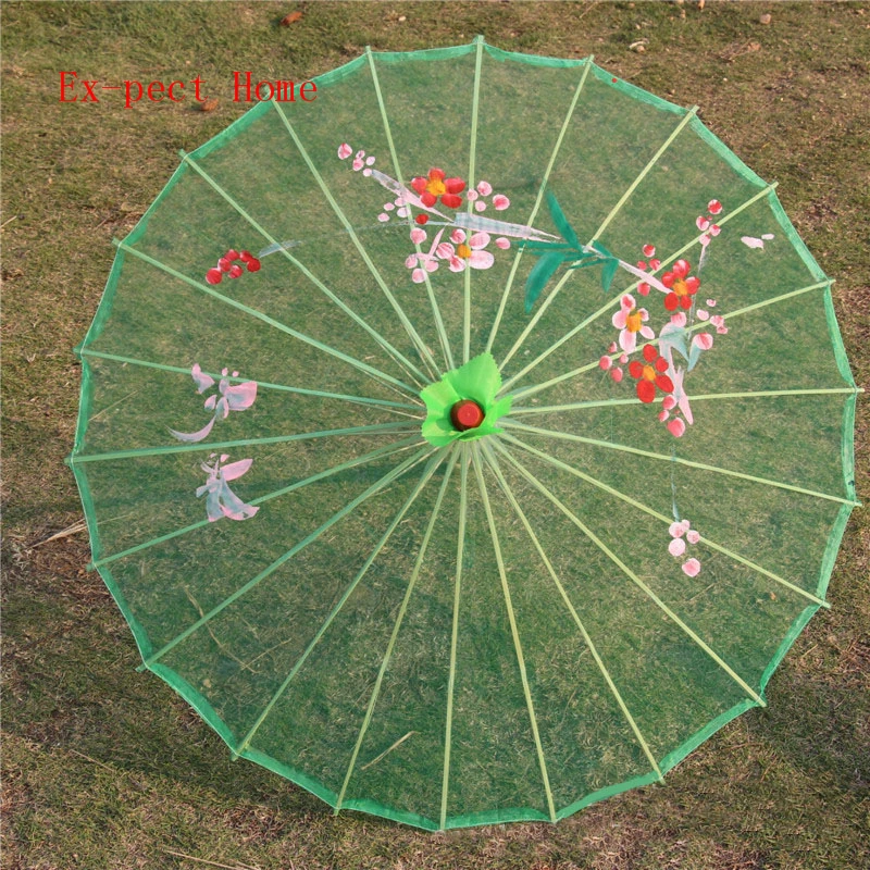 40pcs/lot 9 Colors Available Chinese Long-straight Transparent Silk Yarn Floral Craft Umbrellas Fancy Dance Parasols