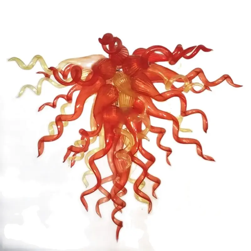 Hand Blown Glass Chandeliers Lights Orange Amber Color LED Chain Pendant Lamps