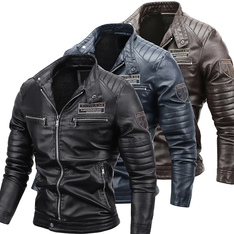 Maxulla Winter Men\'s PU Jackets Casual Man Warm Motorcycle Leather Jacket Male Slim Fit Windbreaker Biker Leather Coats Clothing