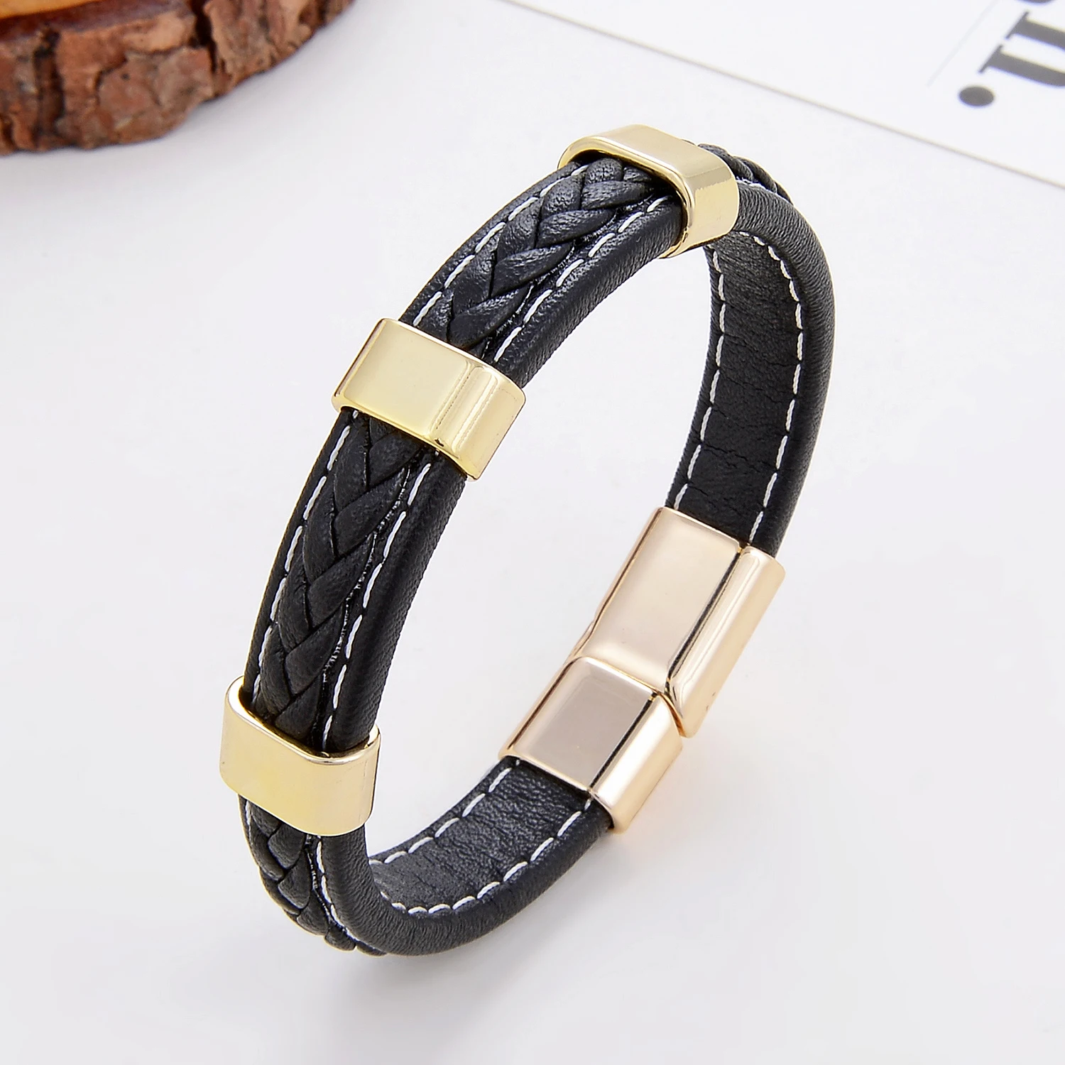 Klassisches geflochtenes Lederarmband für Damen, Zinklegierung, Metall, Herrenschmuck, Armbänder, Damen-Accessoires, 2021, Phevт Alem – Detail 6