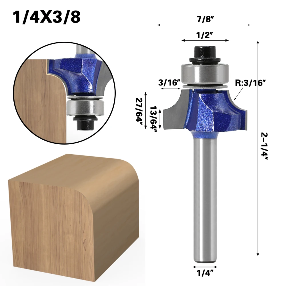 1/4″shank Corner Round Professional level Over Router Bit with Bearing Milling Cutter for Wood Woodworking Tool Tungsten Carbide