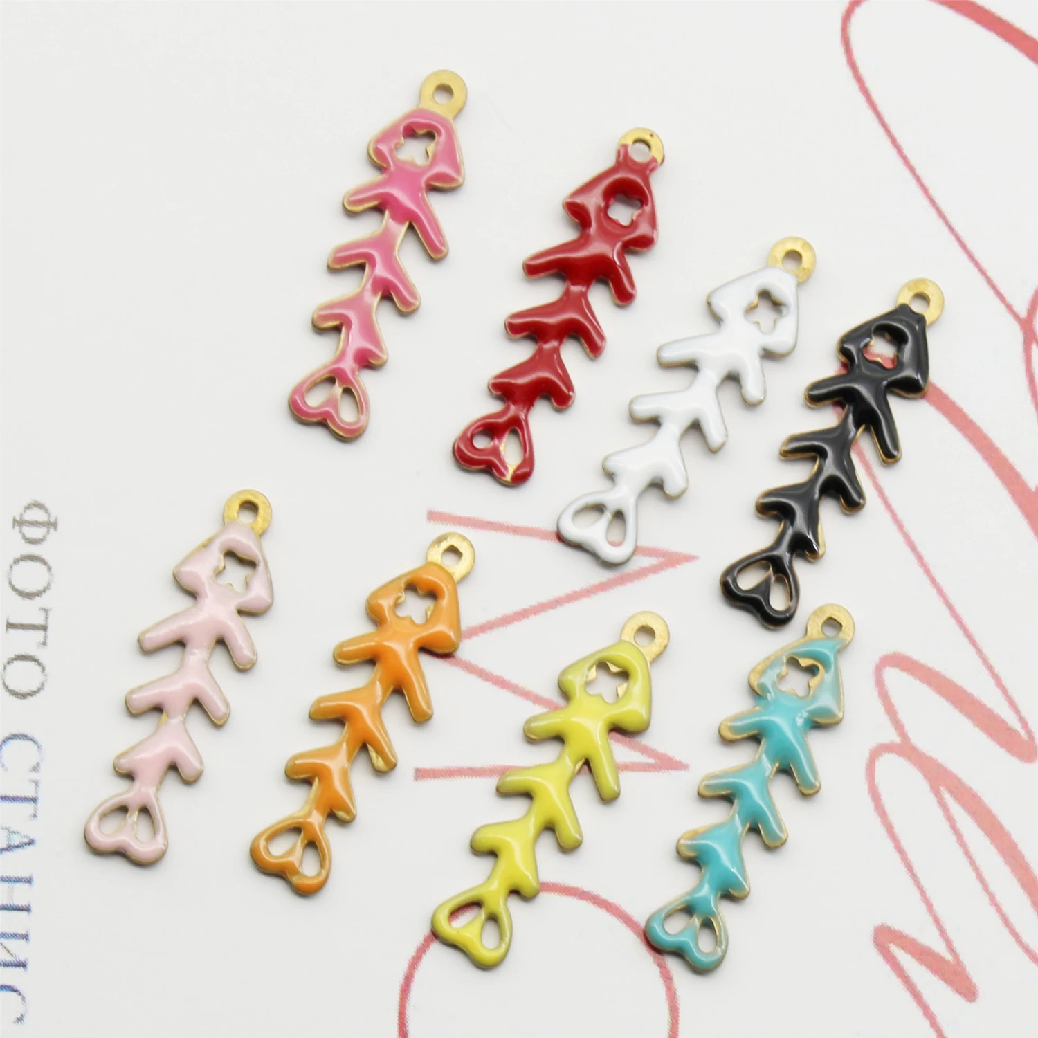 20PCS Fashion Jewelry Oil Drop fishbone Charms Gold Tone Plated Oil Drop Enamel DIY Metal Necklace Earring Pendants