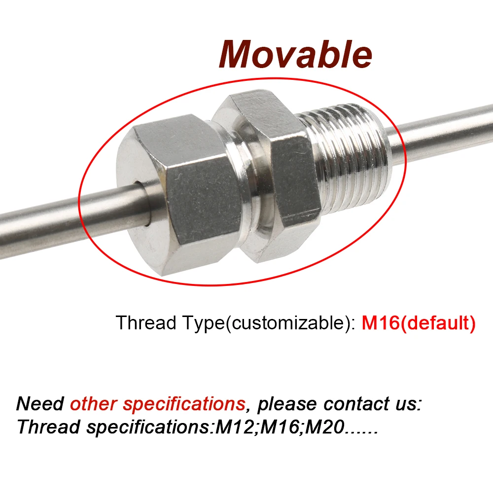 Movable thread M16 M20 PT100 temperature sensor probe transmitter armored explosion-proof platinum RTD thermocouple resistance