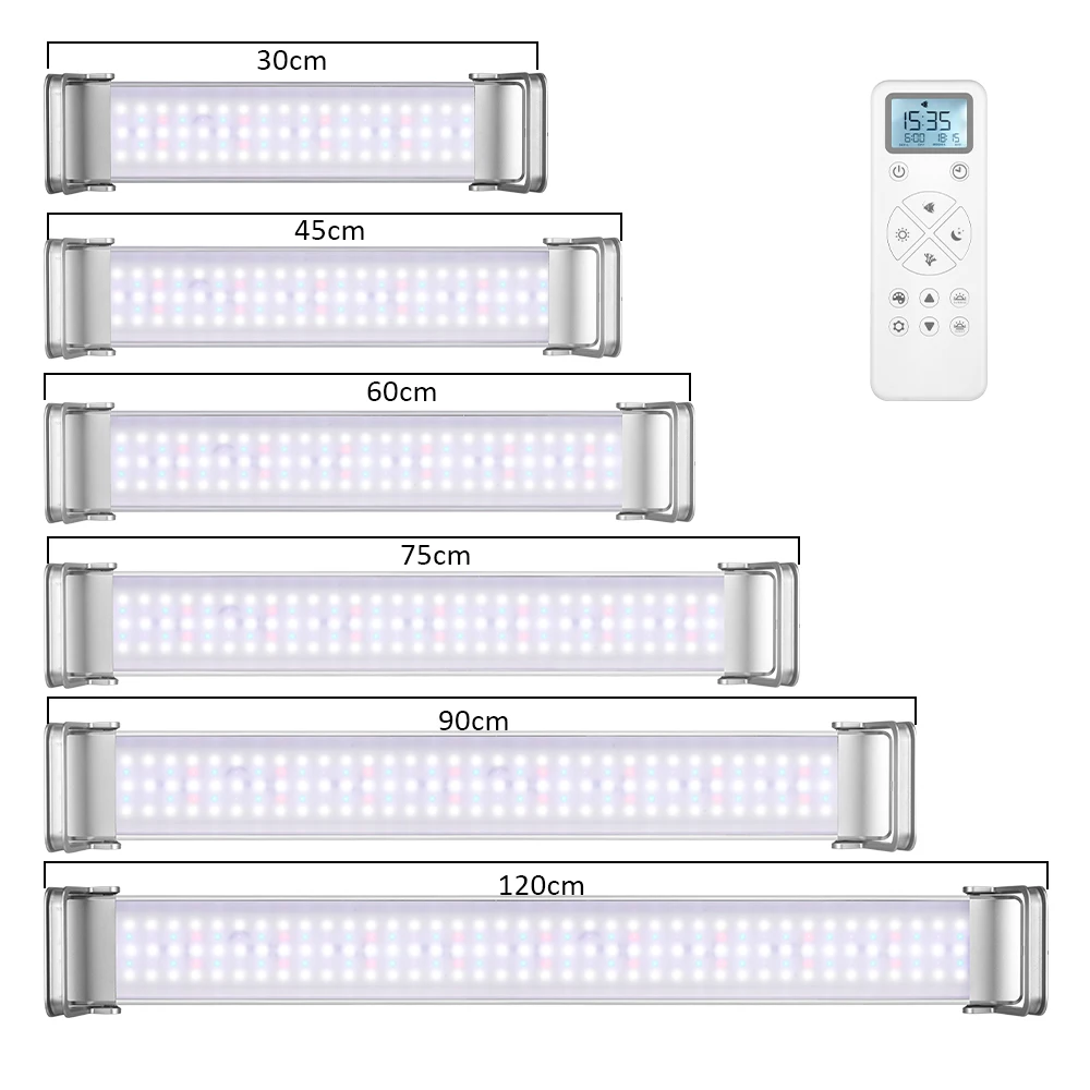 Remote Control Fish Tank Light With Dimmer Timmer Full Spectrum Aquarium Lights Sunrise Sunset Aquatic Lighting Blue White 2.4G