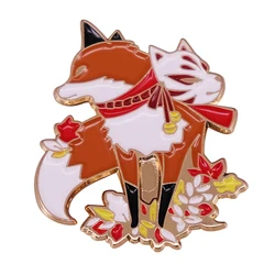 Red Fox Brooch enamel pin Shrine Fox Fairy Myth Anime Accessories Bag Accessories