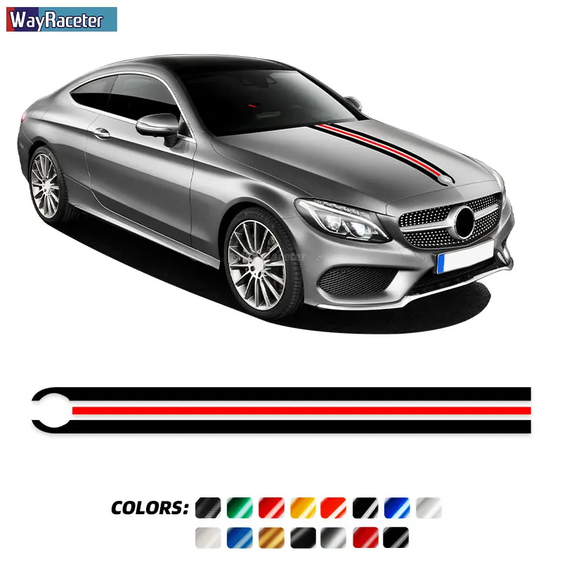 Car Hood Sticker Bonnet Stripes Decal For Mercedes Benz W204 W205 W176 W177 A45 CLA250 W213 W211 C63 AMG A C E CLA GLA GLC CLS