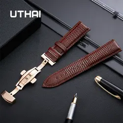 UTHAI Z29 Genuine Leather Watchband 14mm 16mm 18mm 20mm 22mm Butterfly Buckle Band Steel Strap Wrist Belt Bracelet + TooL